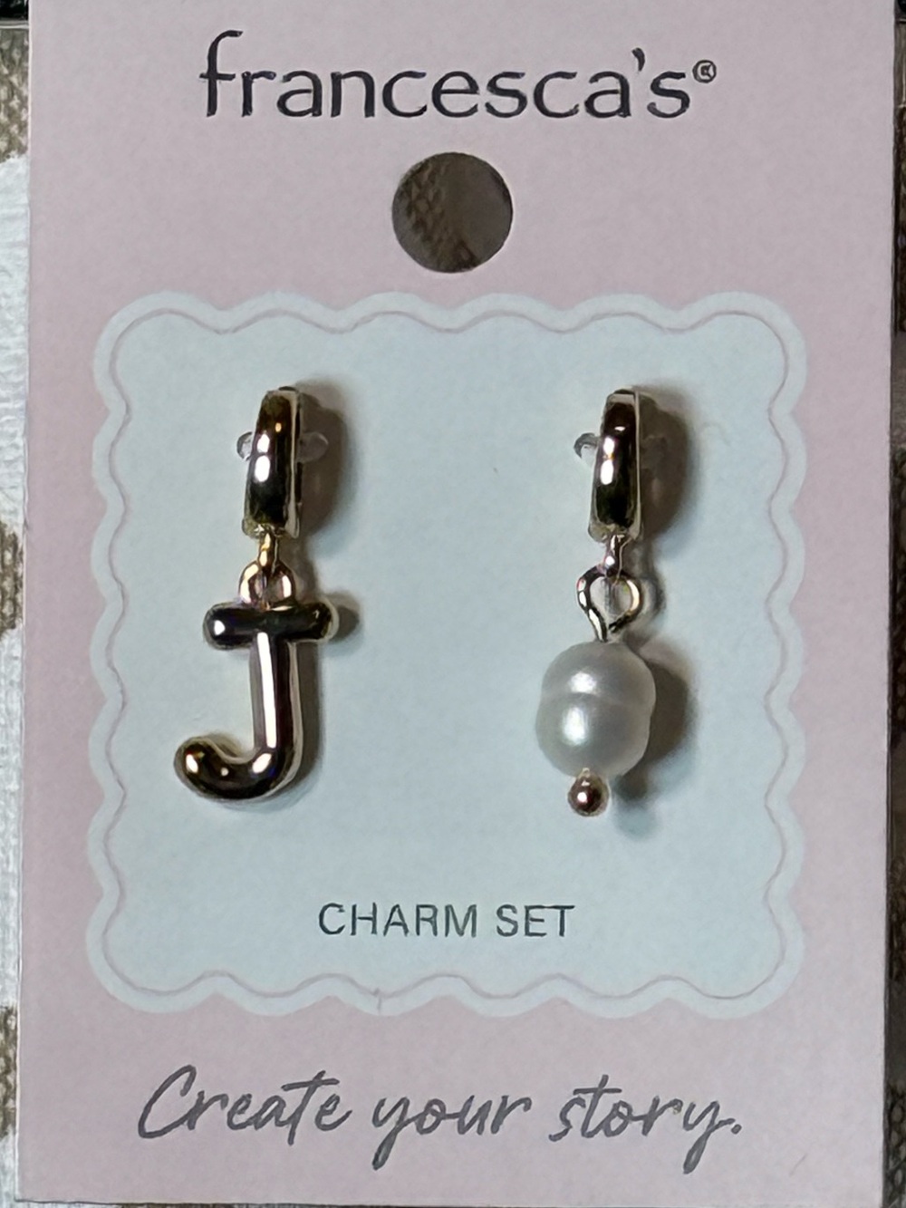 Francesca's Collections Charm Bar Letter J and Pearl Charm Set -